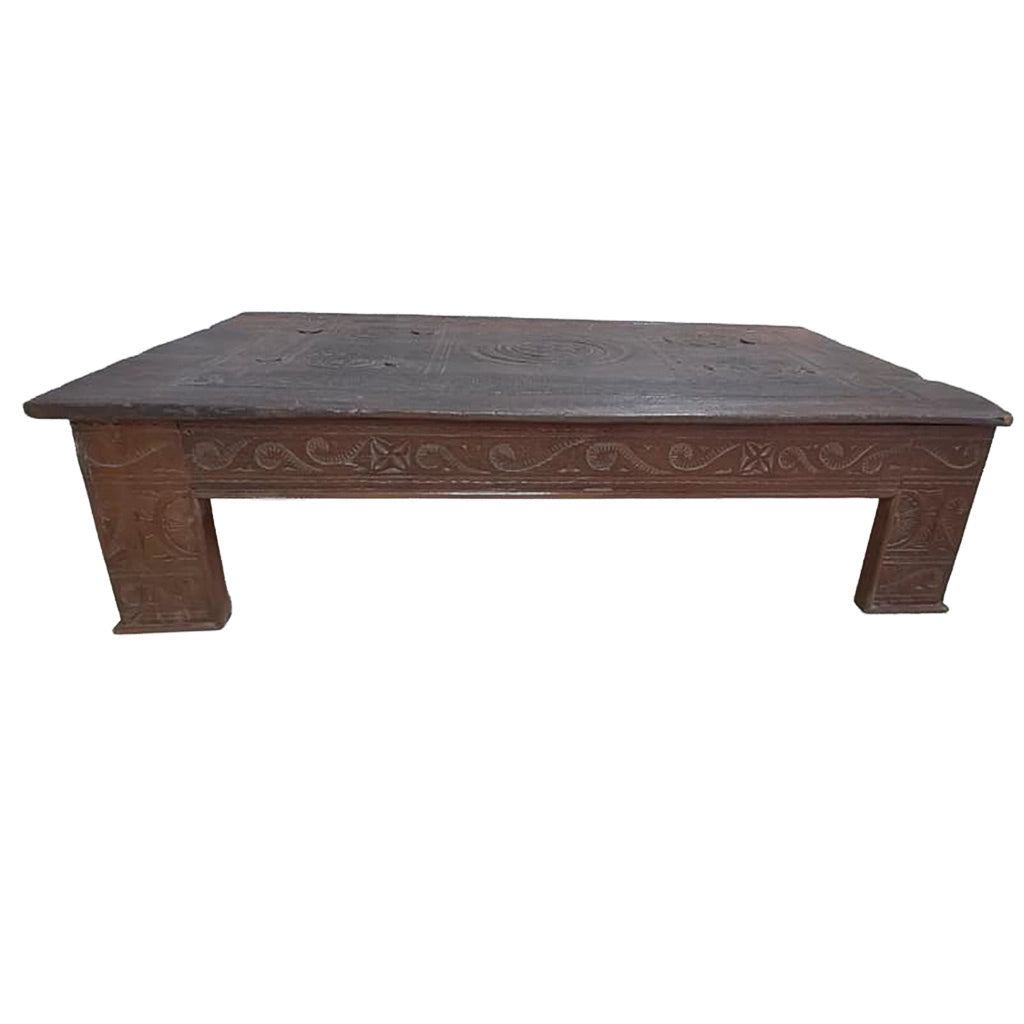 Tavolino in legno artigianale marrone 141x86x37h cm