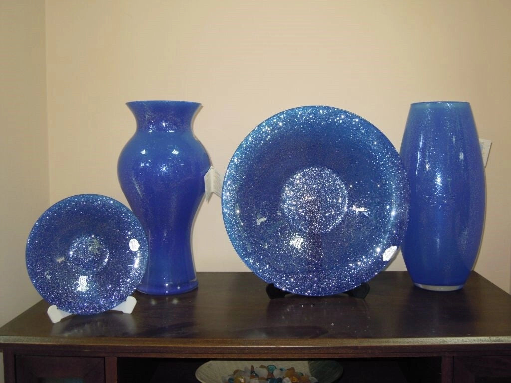 Posacenere da Tavola Decorato Blu in Vetro lady