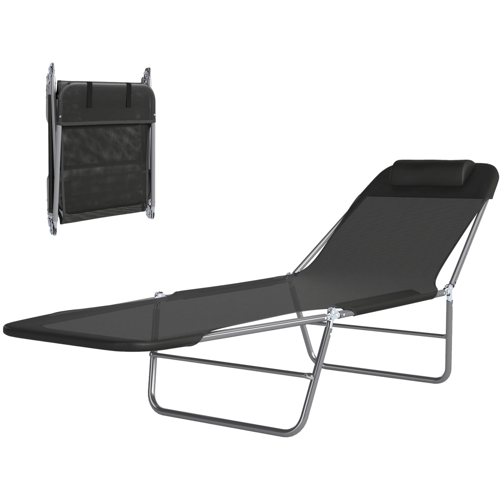 Lettino Prendisole Pieghevole con Schienale Reclinabile e Cuscino, 182x56x24.5cm