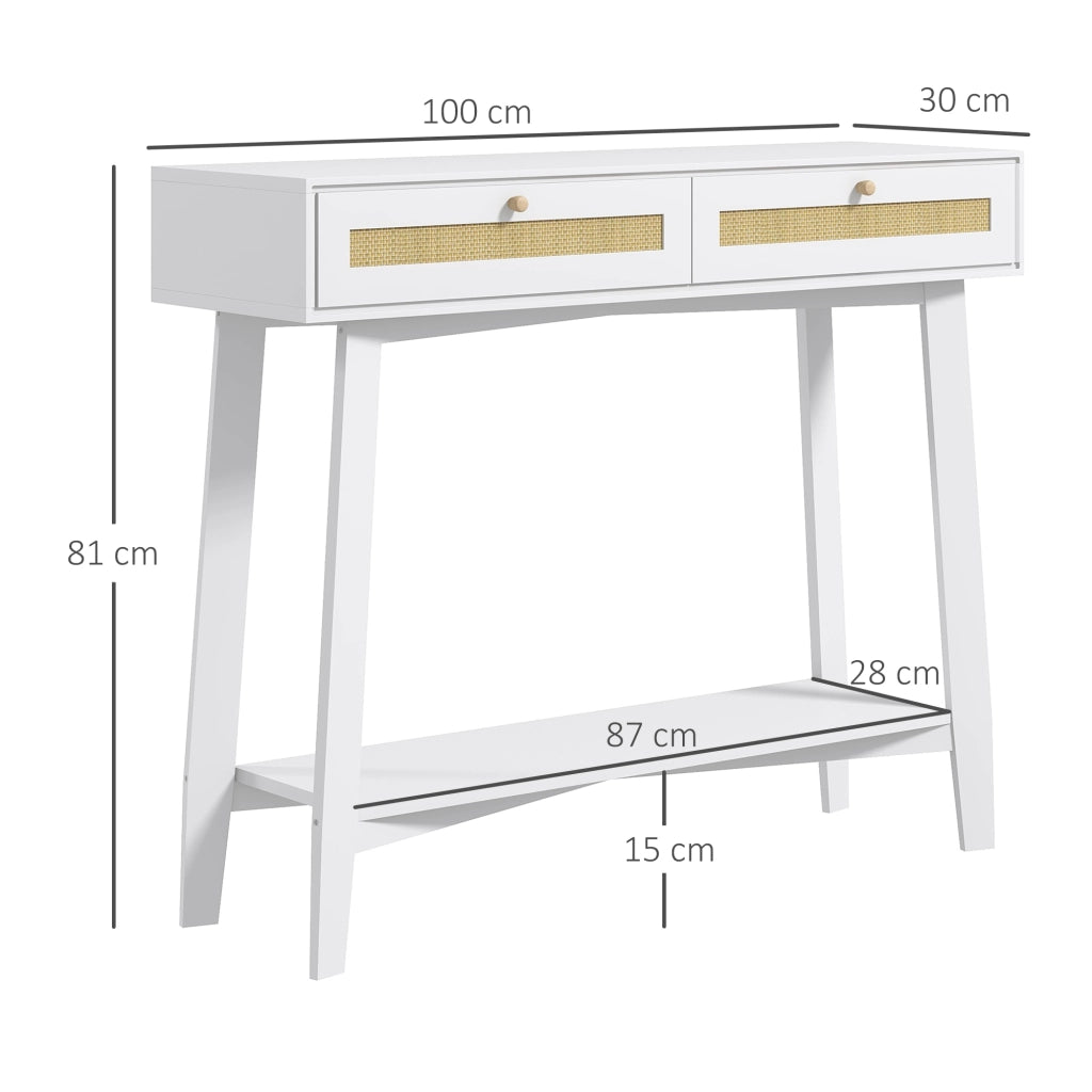 Consolle Ingresso con 2 Cassetti ¨C zephmum ¨C Ratan Bianco 100x30x81
