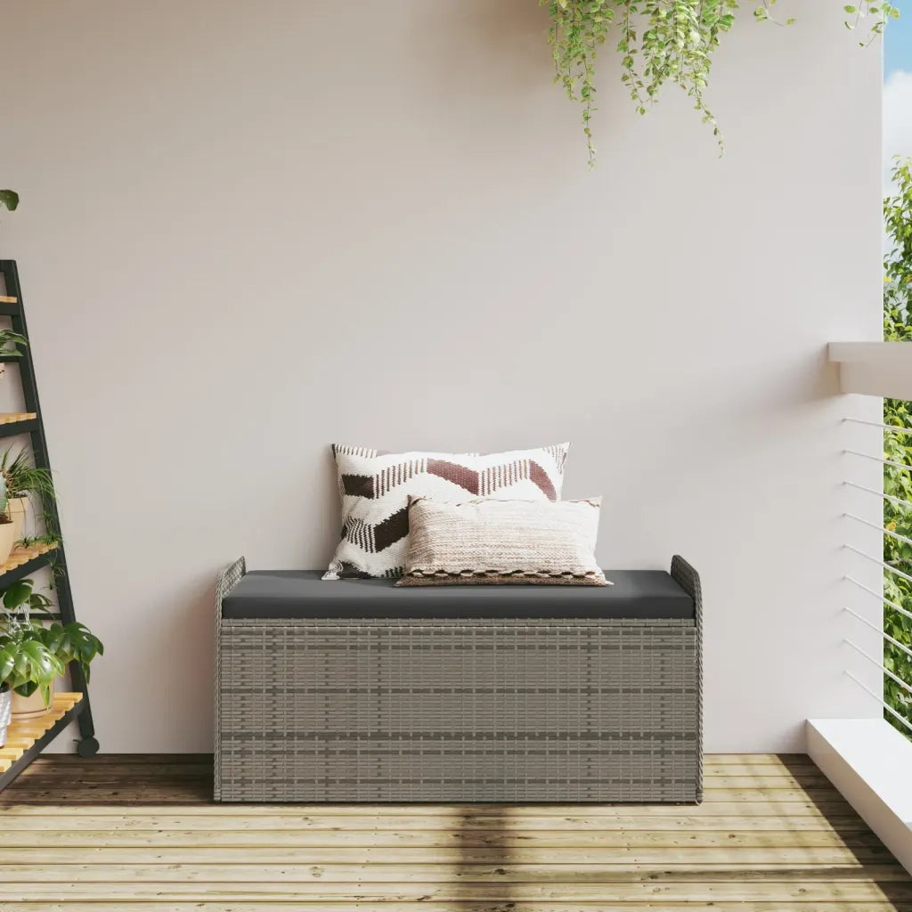 Cassapanca con Cuscino-Baule-Panca con ContenitoreGrigia 115x51x52 cm in Polyrattan