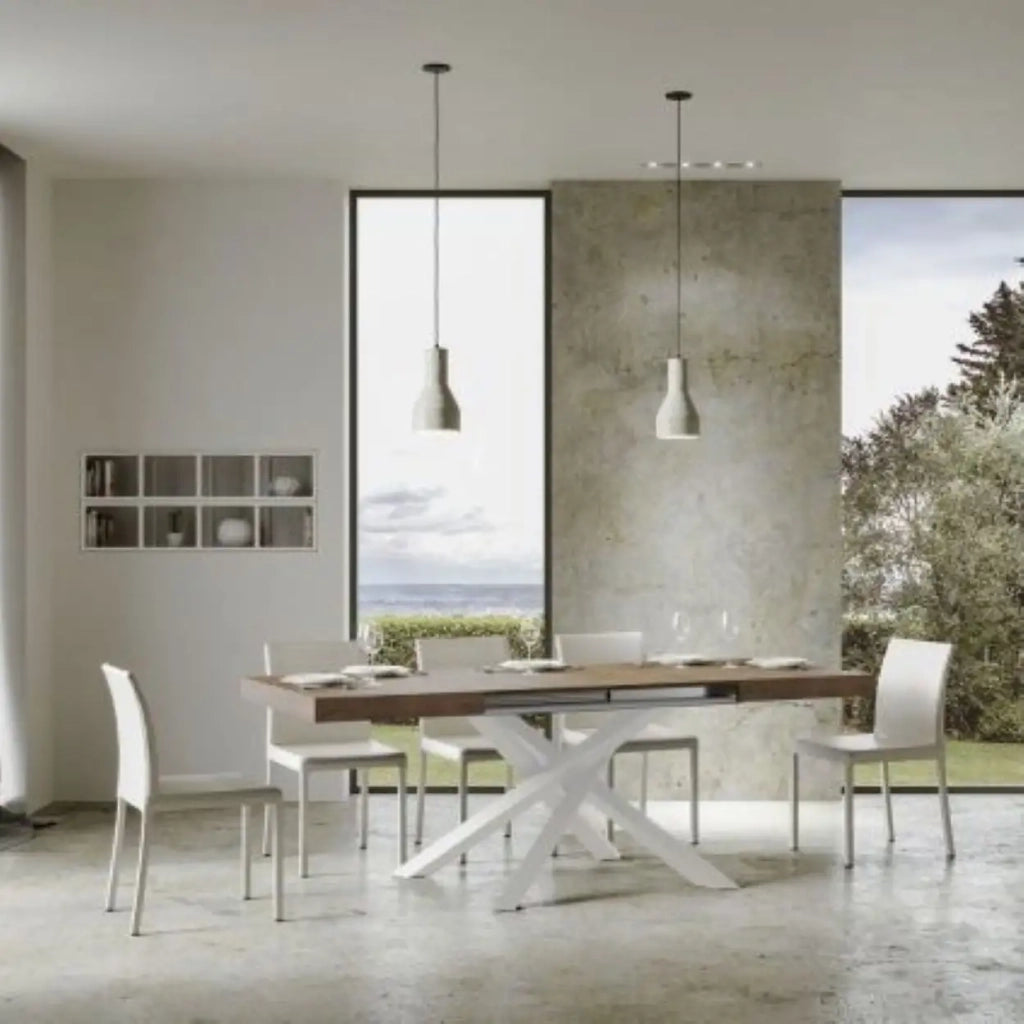 Tavolo allungabile 120/380x90 cm Volantis colore noce gambe bianche