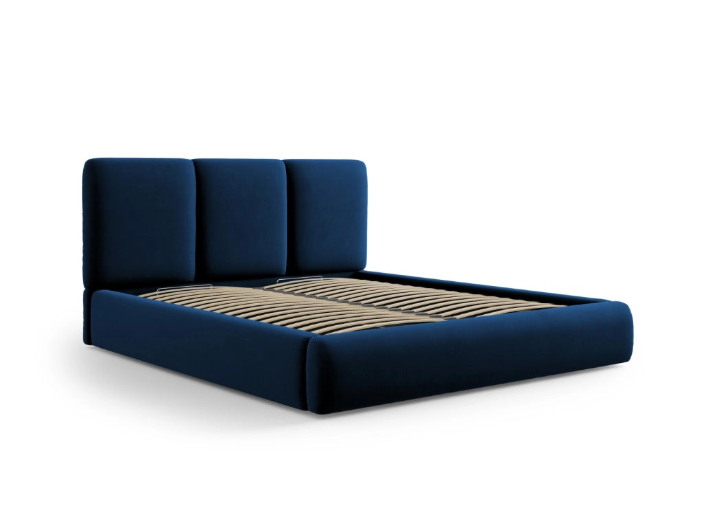 Cosmopolitan Design - Letto a cassettone con testiera "Nicolas" 180x200cm in velluto blu reale 