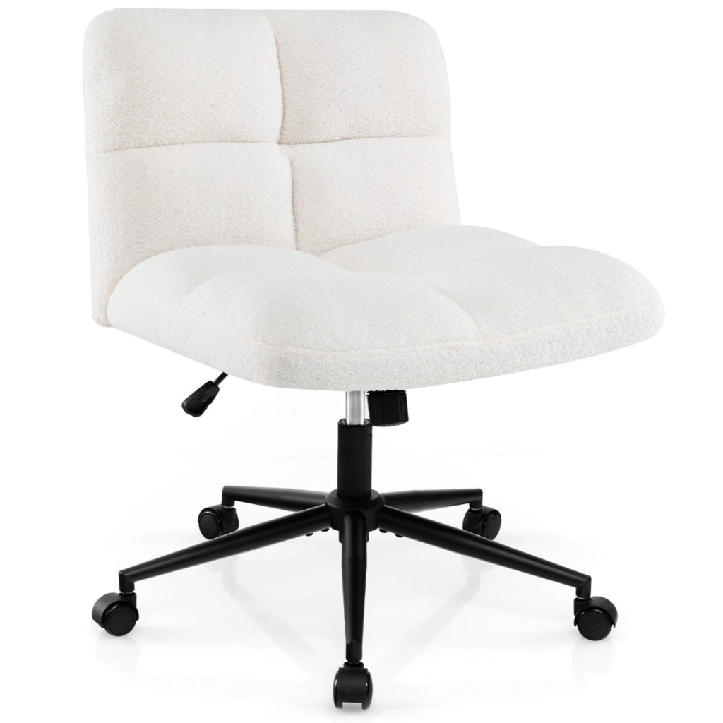 Sedia girevole a gambe incrociate con 5 ruote, Sedia da ufficio casa regolabile in altezza Beige