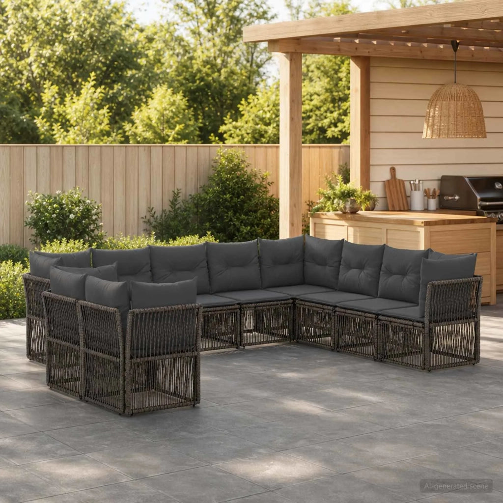 Set Divano da Giardino 10 pz Grigio polyrattan 3434270