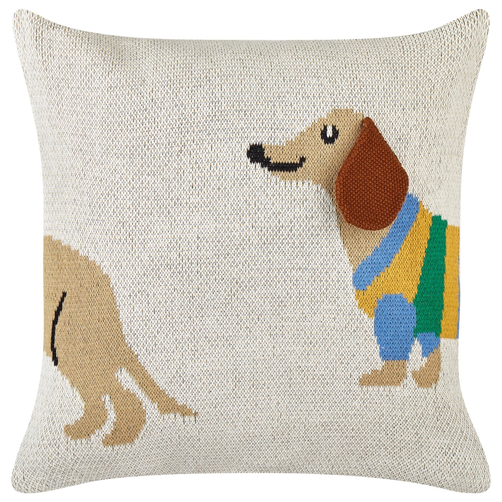 Set di 2 cuscini decorativi per bambini in cotone beige 45 x 45 cm con motivo bassotto Accessorio per la camera da letto dei bambini