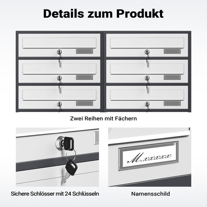 Cassetta postale condominiale autoportante 12 posti antracite/bianco 945 x 270 x 1500 mm 2 moduli