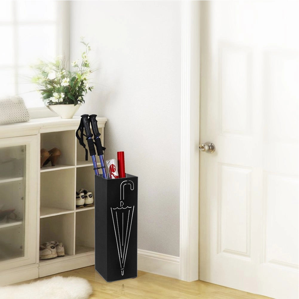 Portaombrelli in Ferro Design Quadrato Stand Nero Vaschetta Salvagoccia