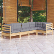 Set Divani da Giardino 5 pz con Cuscini Grigi Massello di Pino cod mxl 38690