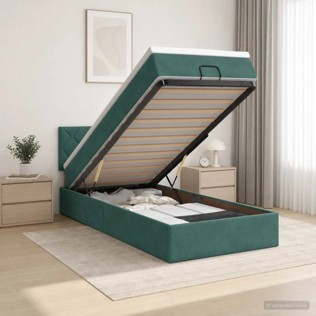 Letto ottomano con materasso Verde Scuro 90 x 190 cm Velluto 3456600