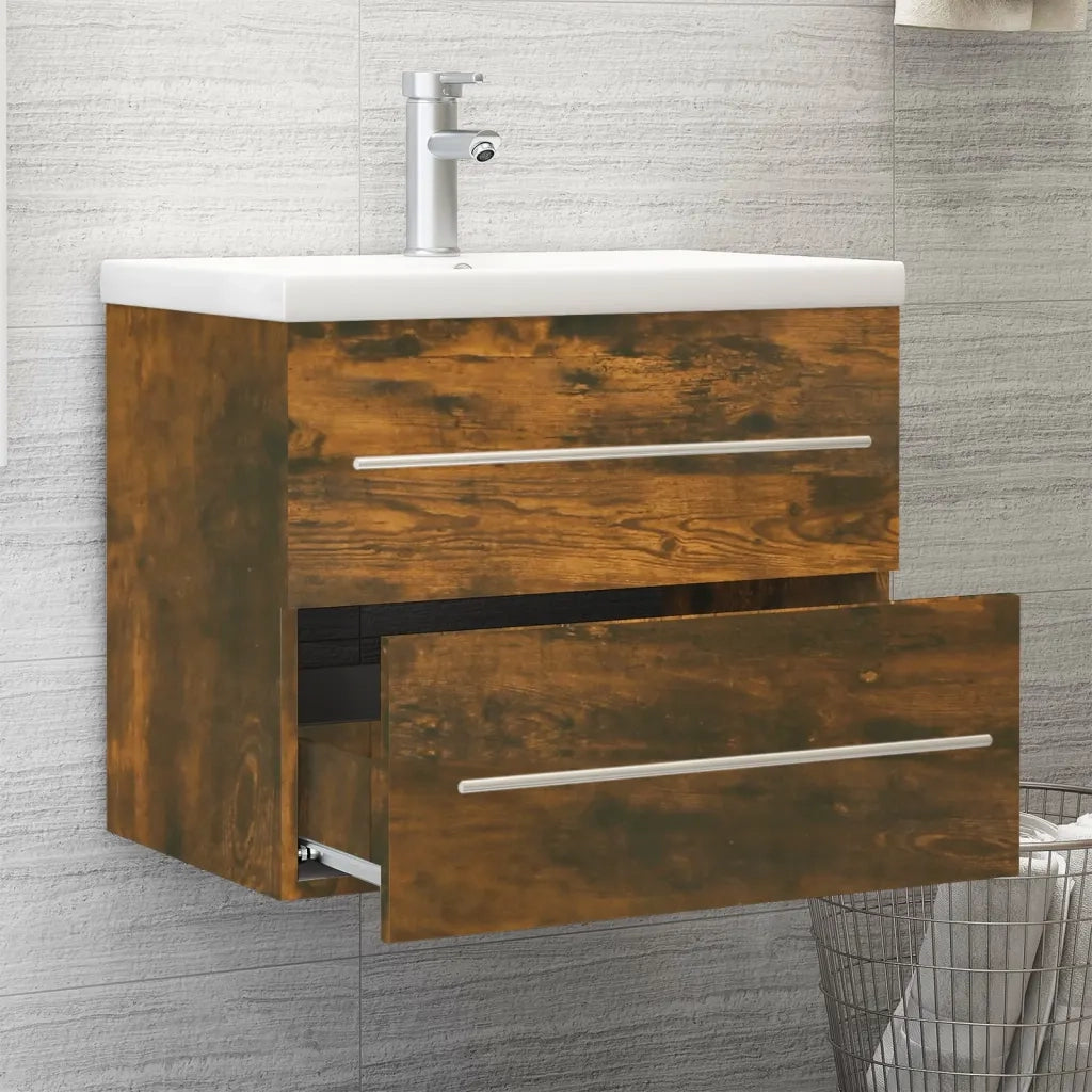 Mobile Bagno con Lavabo Integrato-Lavandino-Lavabo Rovere Fumo Legno Multistrato 934298