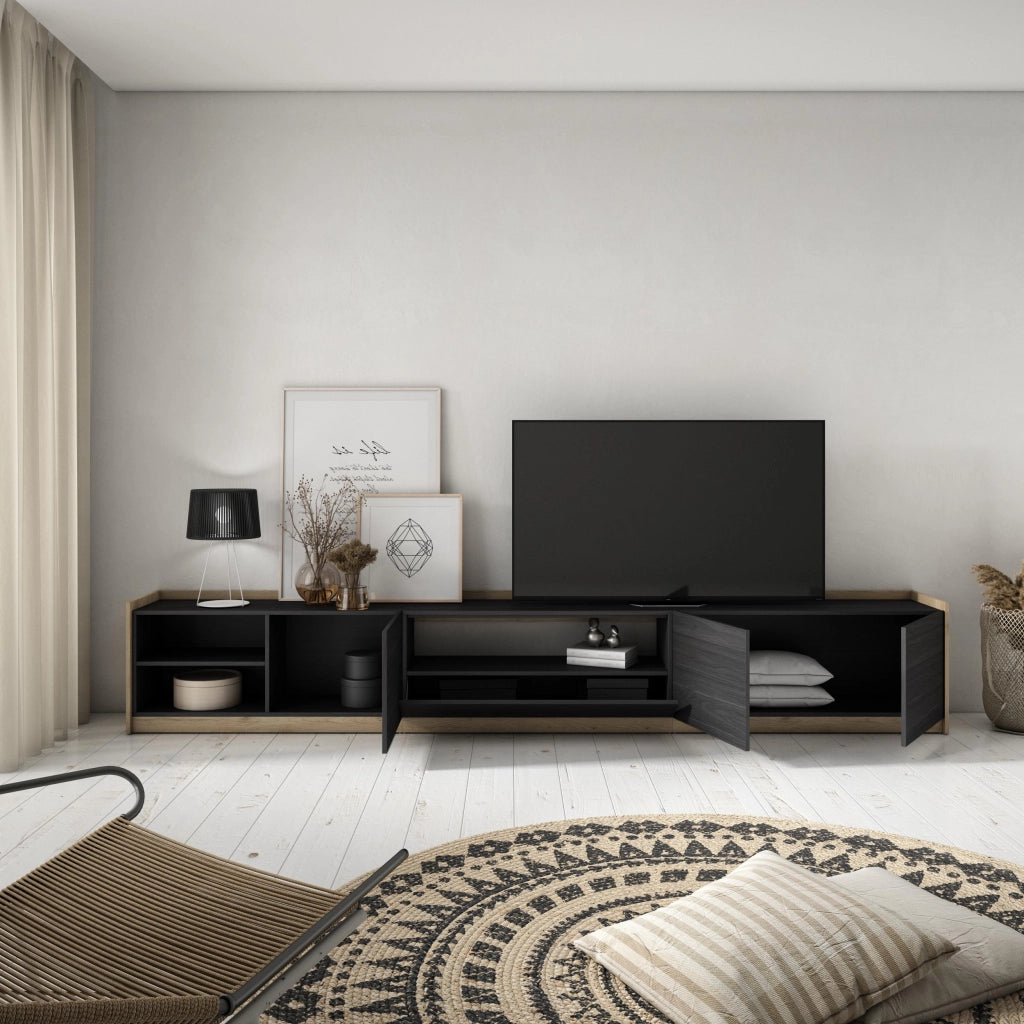 Mobile TV Soggiorno, 310x50x37 cm, Per TV fino a 80", Mobile Soggiorno, Nero e rovere
