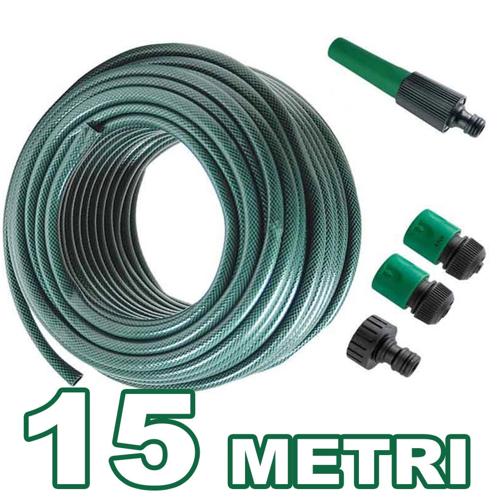 Trade Shop - Tubo Per Irrigazione Da Giardino Lungo 15 Metri Con 4 Accessori Da 1/2" Verde -