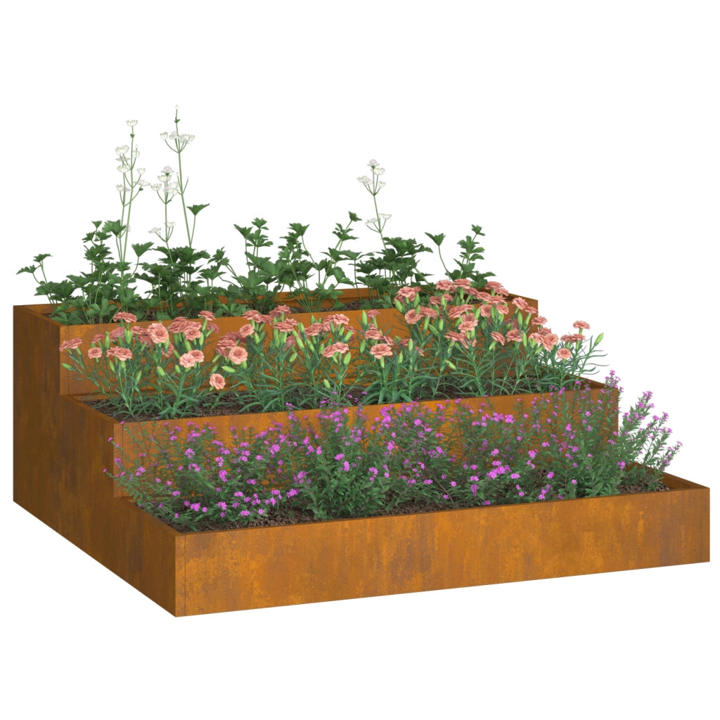 Fioriera da Giardino 3-Tier 90x90x35 cm Acciaio Resistente alle Intemperie