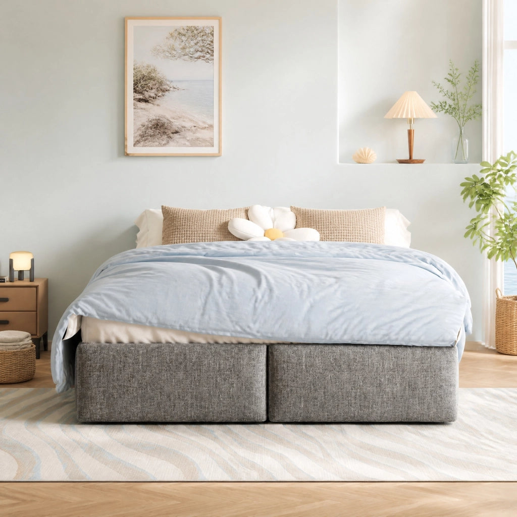 LETTO imbottito 140x200 cm grigio con contenitore idraulico e 2 cassetti