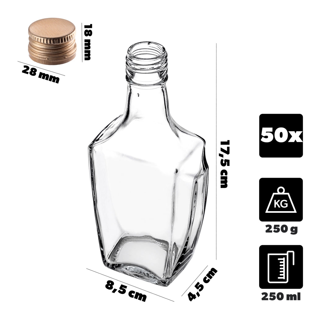 KADAX Bottiglia in Vetro per Tintura 250ml Con Tappo Oro 50pz.