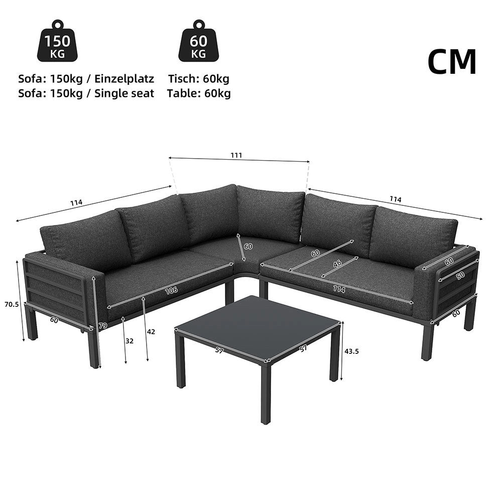 Set giardino - Xylo - 4/5 posti con tavolo vetro temperato grigio
