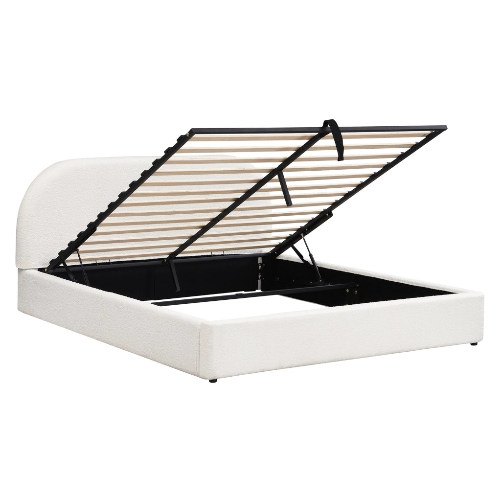 Letto imbottito con contenitore idraulico e rete a doghe in boucl¨¦ beige