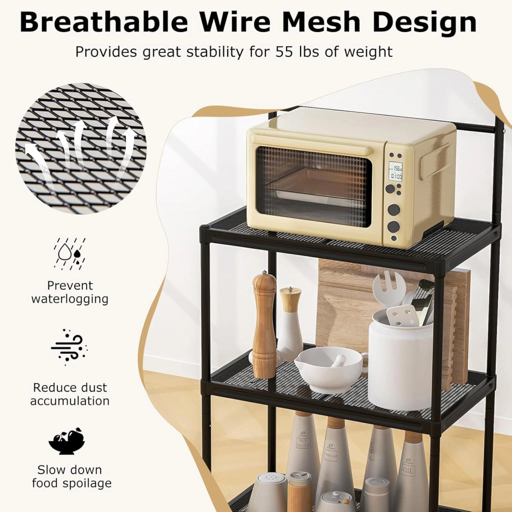 Scaffale da cucina a 4 ripiani in metallo con gambe regolabili, multifunzionale, autoportante, per cucina, 60 x 34,5 x 136 cm