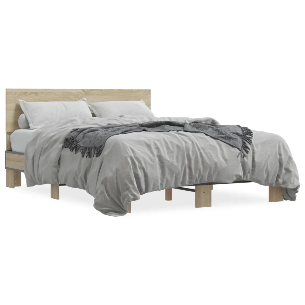Letto matrimoniale | Letto per adulti | Giroletto Rovere Sonoma 140x190 cm in Legno Multistrato Metallo