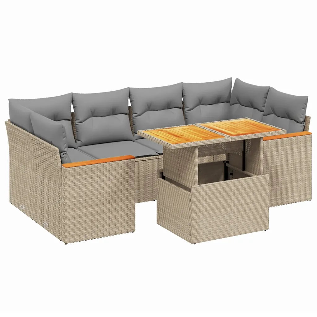 Set Divani da Giardino 7 pz con Cuscini Beige in Polyrattan 3272977