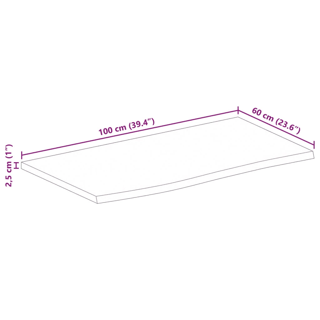 Piano Tavolo Bordi Vivi 100x60x2,5cm in Legno Massello di Mango 370550