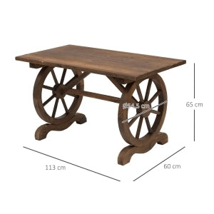 Tavolo Da Giardino Rustico In Legno Massello 110 X 60 X 65 Cm Naturale Per Esterni Con Ruote Decorative