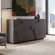 Credenza moderna a 4 Augusto, Made in Italy, Madia da cucina, Buffet di design da soggiorno, cm 162x44h86, Grigio Cenere