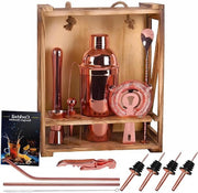 Set di shaker per cocktail - Set di barista per uso domestico - 6 pezzi - Rosso oro - Legno di bambù