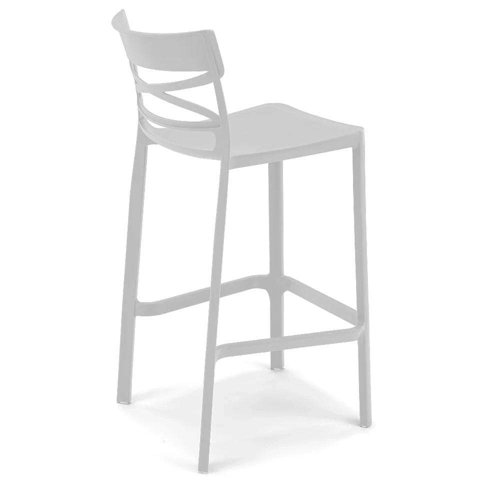 Set 2 Sgabelli Bianchi in polipropilene FLOW con poggiapiedi H65, MADE IN ITALY, resistente ai raggi UV, design moderno, ideale per sala da pranzo, cucina, bar, ristoranti o giardino