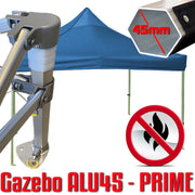 Gazebo 3x3 m blu certificato IGNIFUGO SENZA laterali pieghevole alluminio piantone esagonale 45mm portatile estendibile richiudibile estensibile acciaio per fiere eventi stand chiosco tenda tendone mercato mercatino