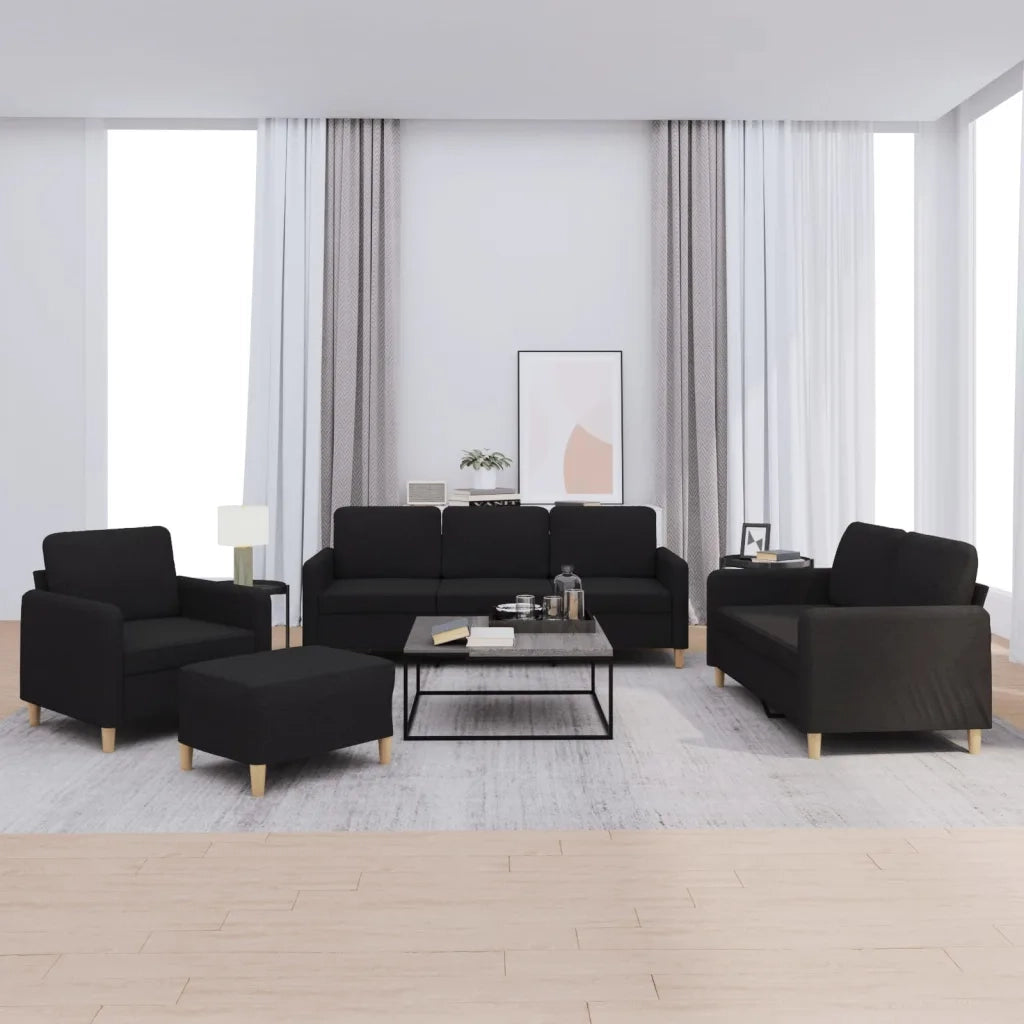 Set di Divani 4 pz con Cuscini Nero in Tessuto