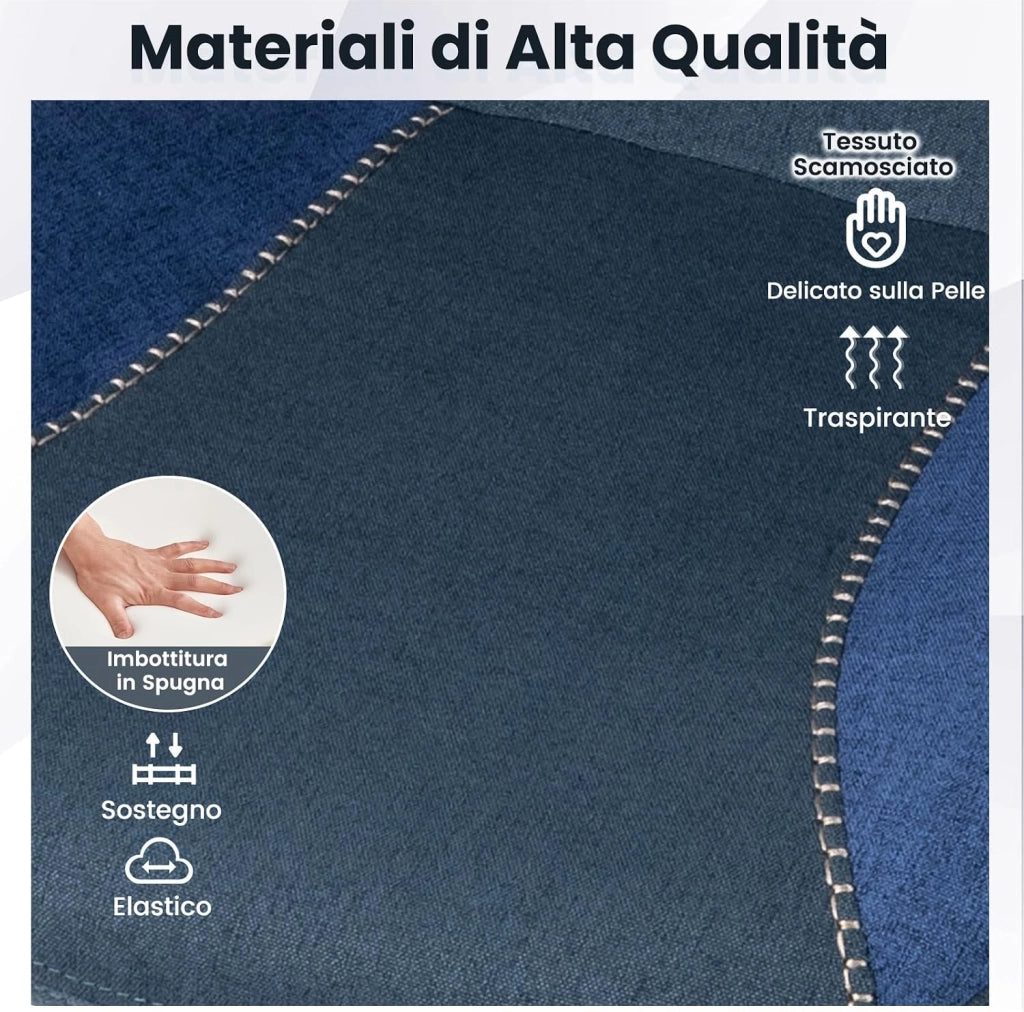 Sedia da Ufficio Ergonomica, Sedia da Scrivania in Tessuto di Lino con Poggiatesta 2D, Schienale Oscillante e Ruote, Poltrona da Lavoro Regolabile Girevole, Portata 150 kg (Blu)