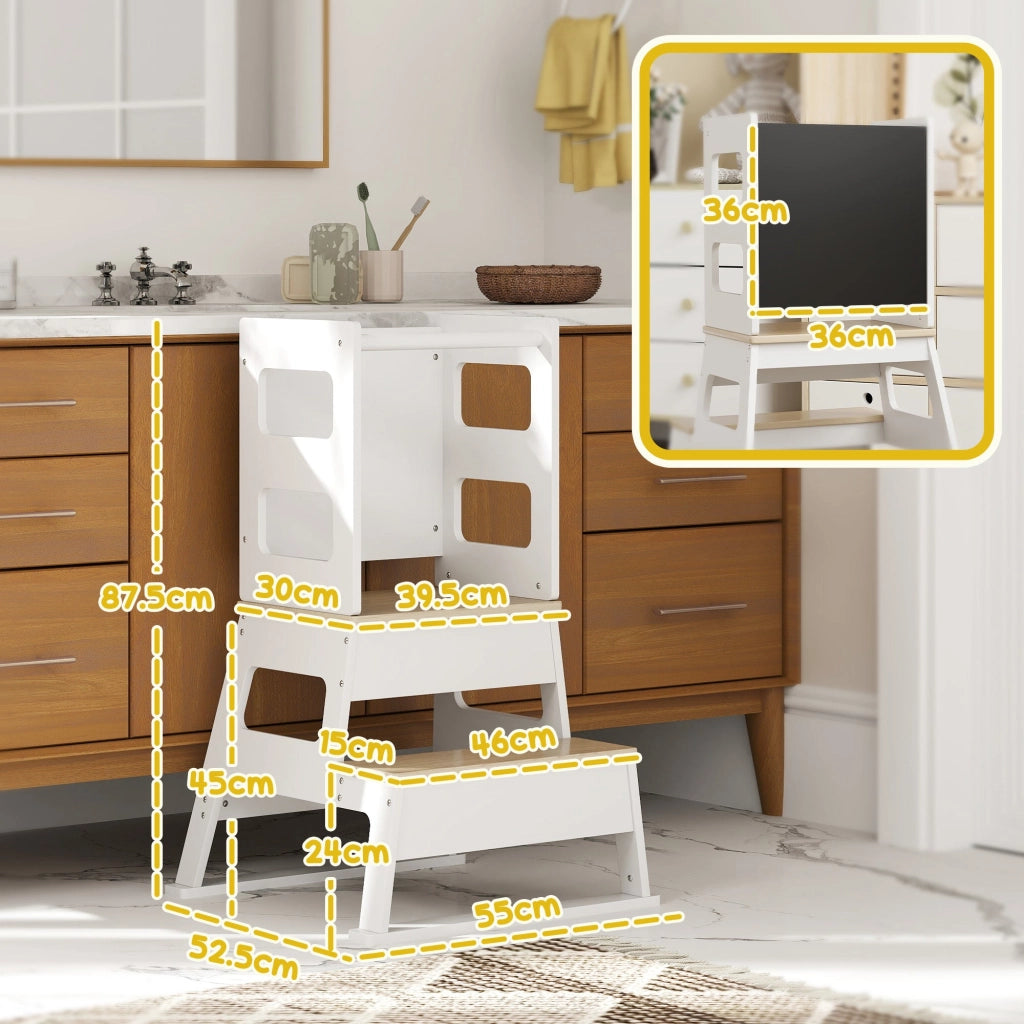 Torre Montessoriana Scala con Ringhiera e Lavagna 55x52,5x87,5 cm Bianco e color Legno