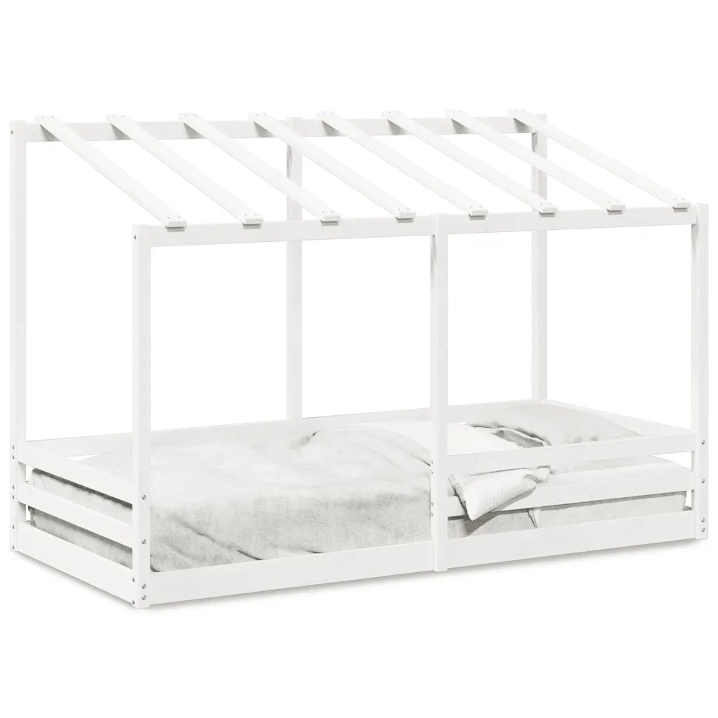 Letto Bambini | Letto Infantile | Lettino con Tetto Bianco 100x200 cm Legno Massello Pino