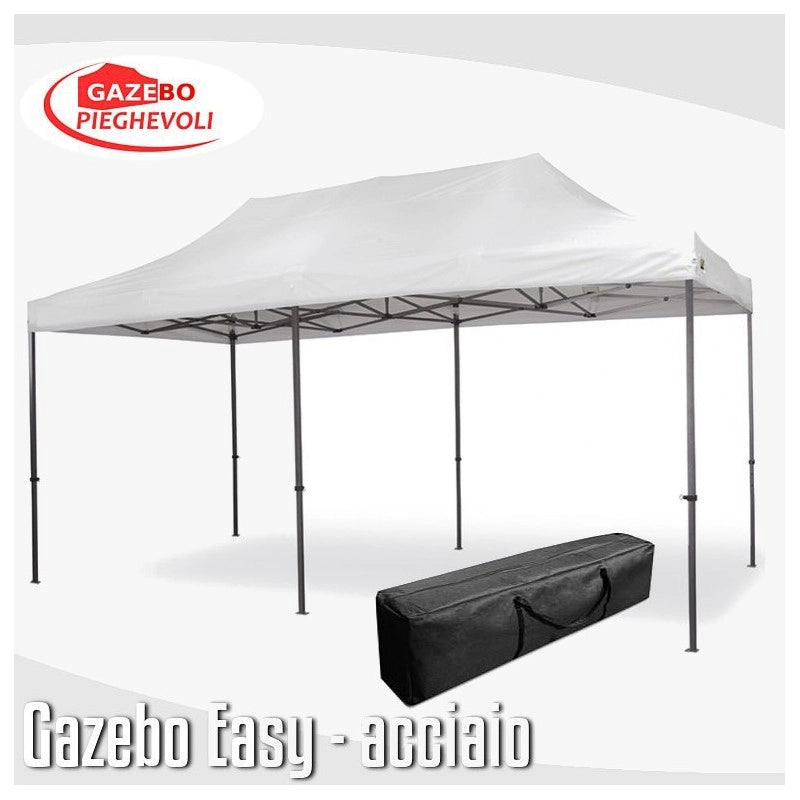 Gazebo 3x6 m bianco pieghevole portatile estendibile richiudibile estensibile acciaio SENZA laterali per fiere eventi stand chiosco tenda tendone mercato mercatino