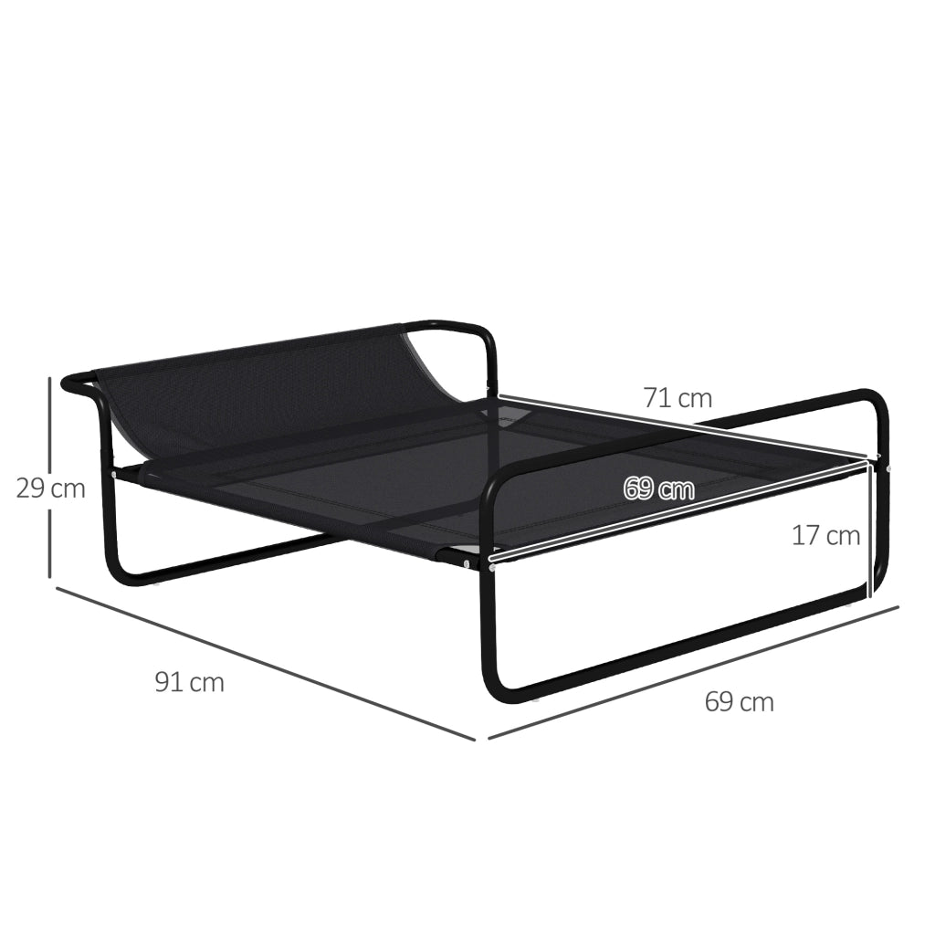 Lettino Brandina per Cani Piccoli e Medi 91x69x29 cm Rialzato con Poggiatesta da Esterno in Tessuto a Rete Nero