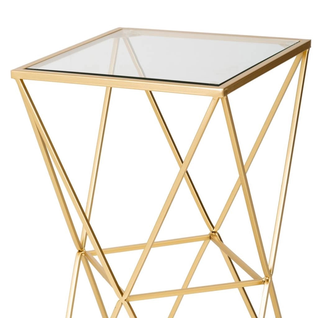 Tavolino in metallo con piano in vetro 35x35x70h cm