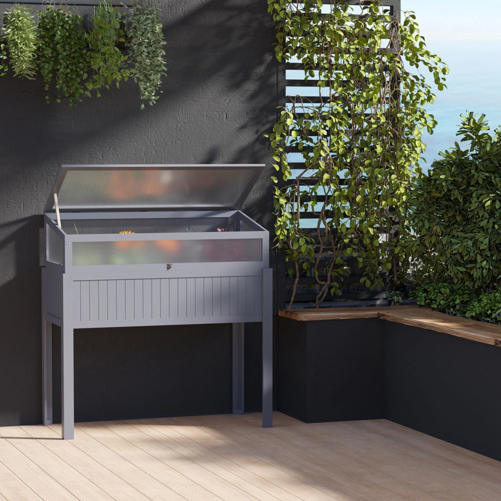 Hochbeet 2-in-1 con serra ¨C zephmum ¨C Polycarbonat Grigio 120x54x112/122 cm