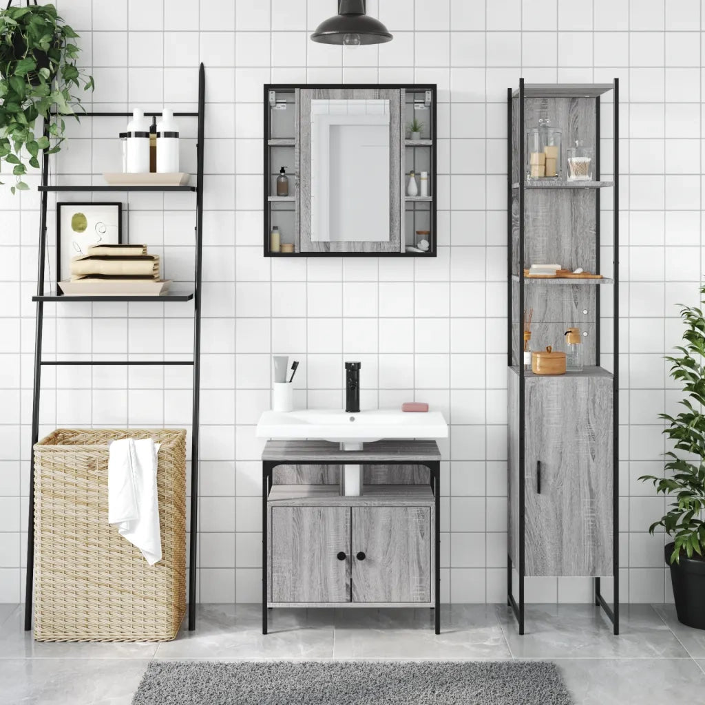 Set Mobili da Bagno 3 pz Grigio Sonoma in Legno Multistratocod mxl 91361