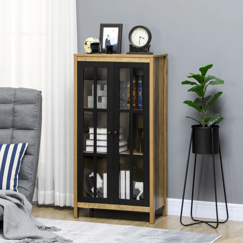 Credenza Moderna a 2 Ante in Vetro e Legno ¨C Minimal ¨C 60x35x120cm, Marrone