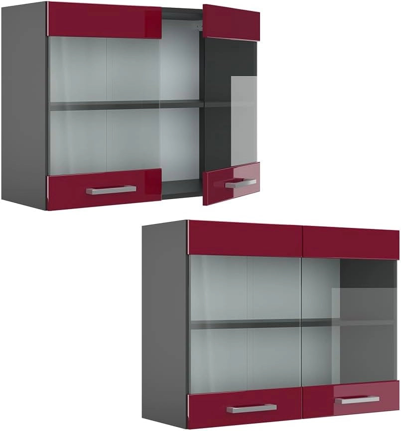 Mobile da cucina in vetro R-Line, Rosso lucido, 80 cm, per la libera combinazione all'interno di sistemi cucina modulari