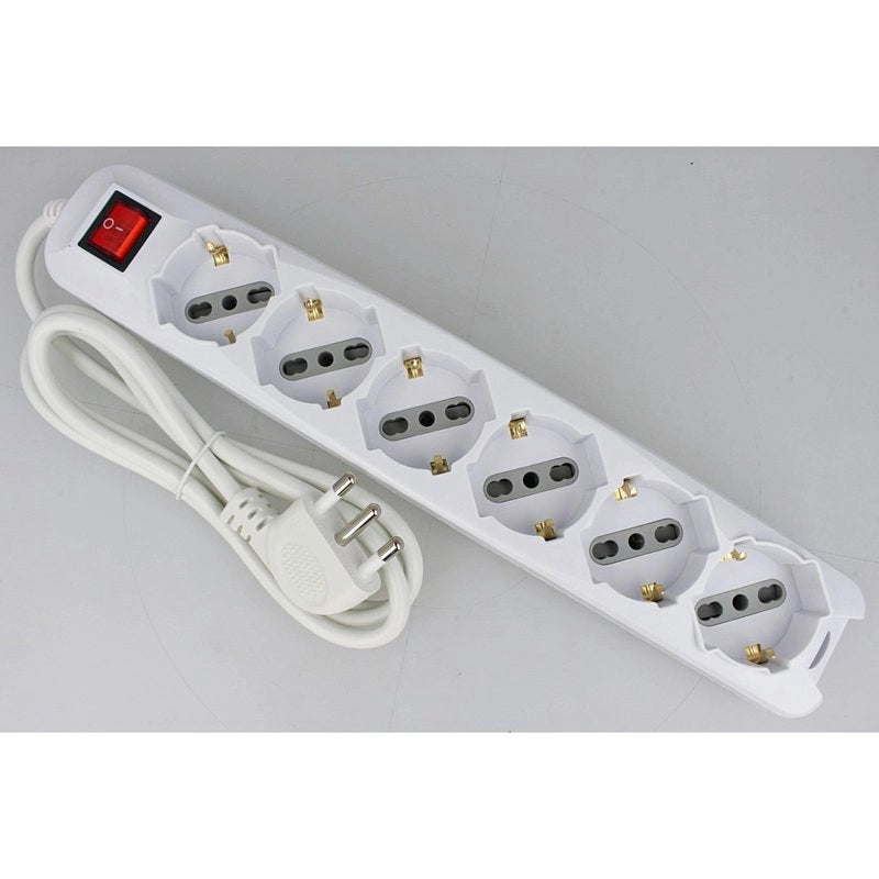 Multipresa Ciabatta Elettrica 6 Posti 10/16A Schuko Cavo 1,5 Metri Max 3500W Spina 16A Laterale SKU-8713