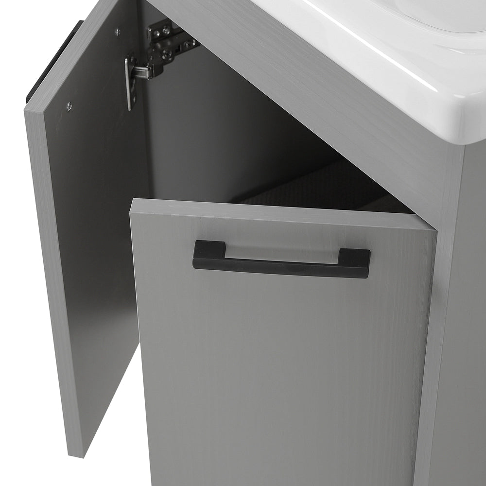 Mobile bagno sospeso 55 cm grigio chiaro effetto legno con armadietto a specchio Sofia