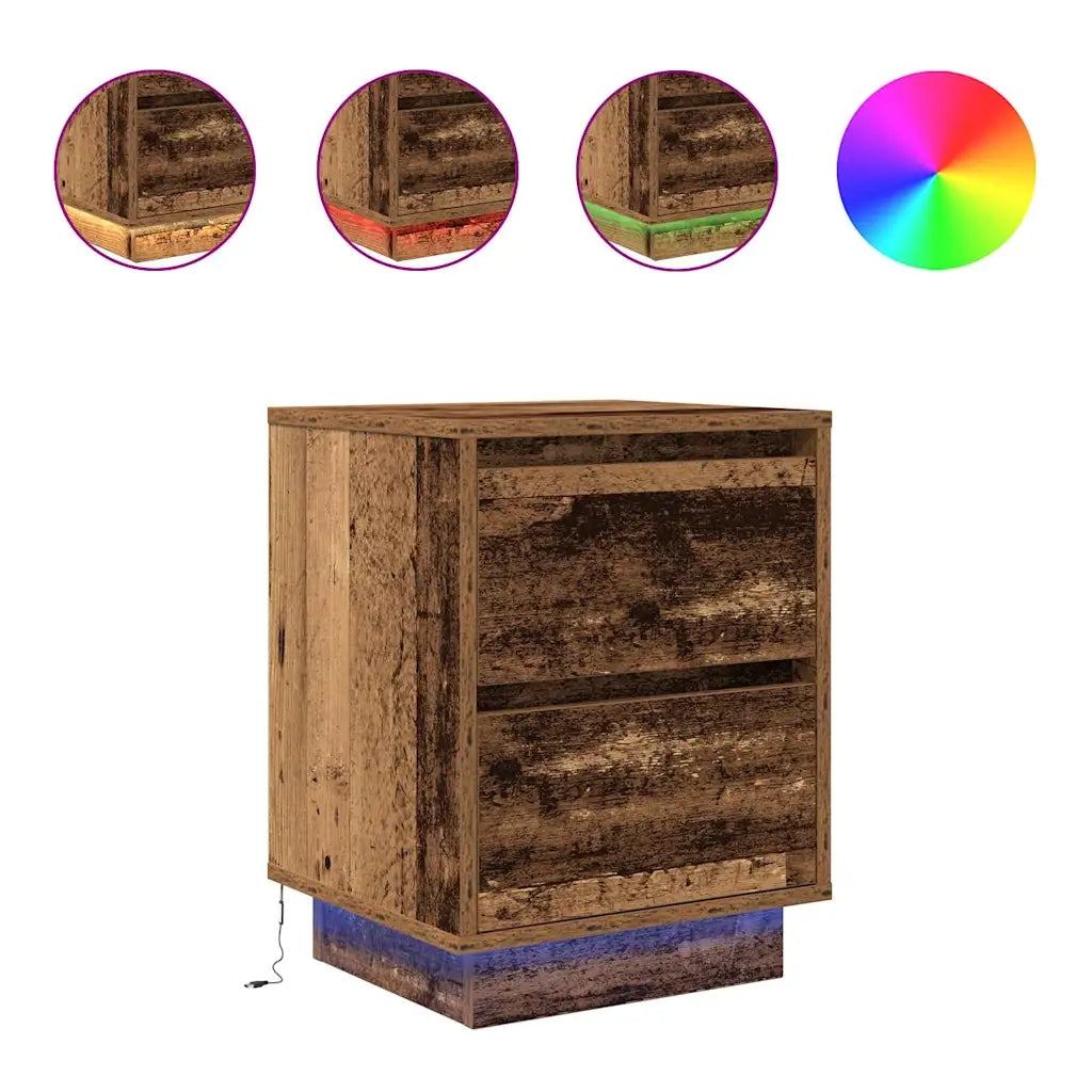 Comodino | Armadio da Notte | Mobiletto da notte con Luci LED Legno Antico 38x34x50 cm
