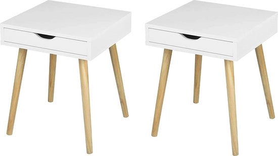 Set di 2 Cassetti da Notte in Legno con Scheda - Cassettiera/Biblioteca - Per Camera da Letto & Salotto - MDF - Bianco - 40x40.5x49 cm