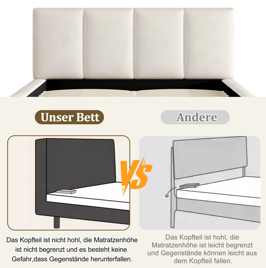 Letto matrimoniale beige in chenille 180x200 cm con rete