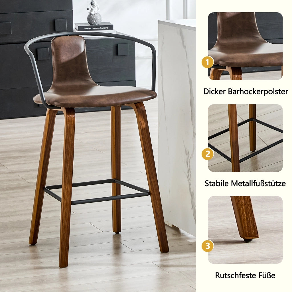 SGABELLO DA BAR con braccioli, seduta 42 cm, legno marrone, Set da 2 pezzi