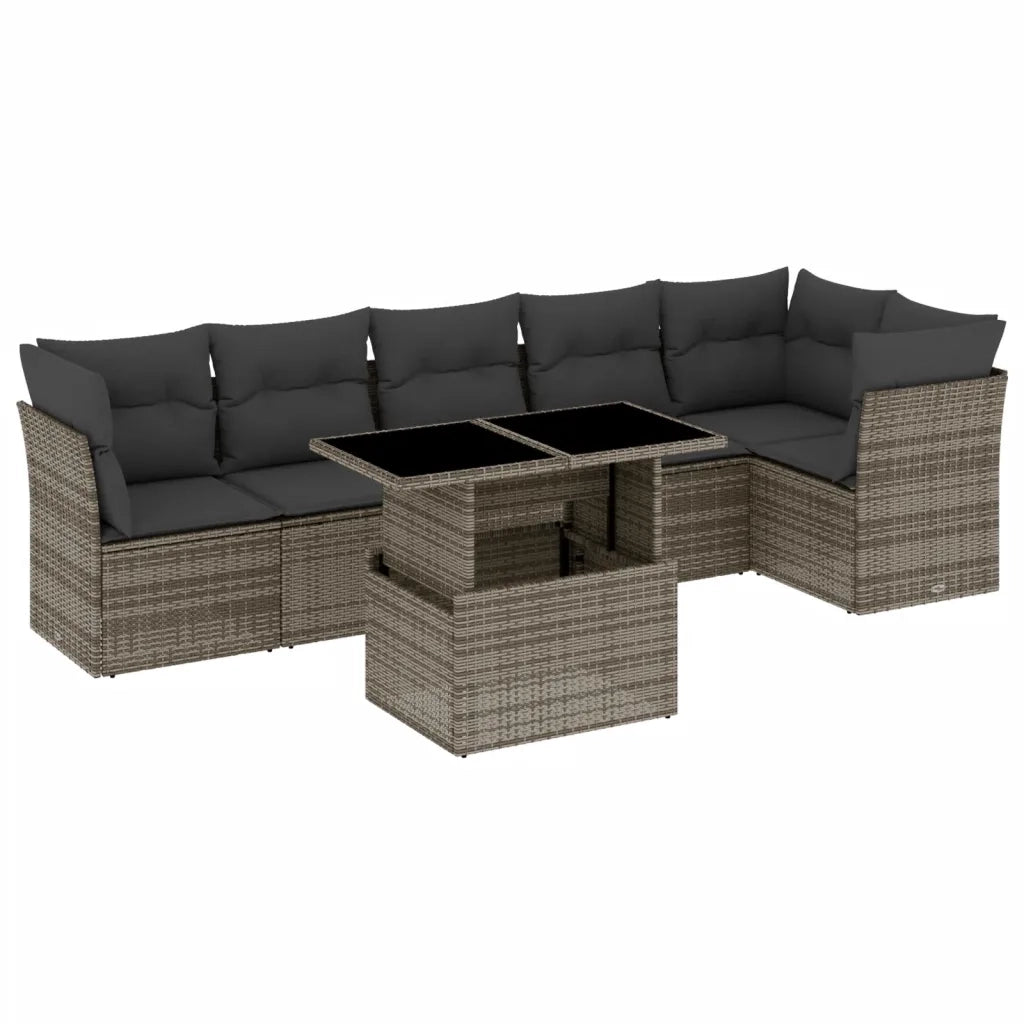 Set Divani da Giardino 7 pz con Cuscini Grigio in Polyrattan 3266600