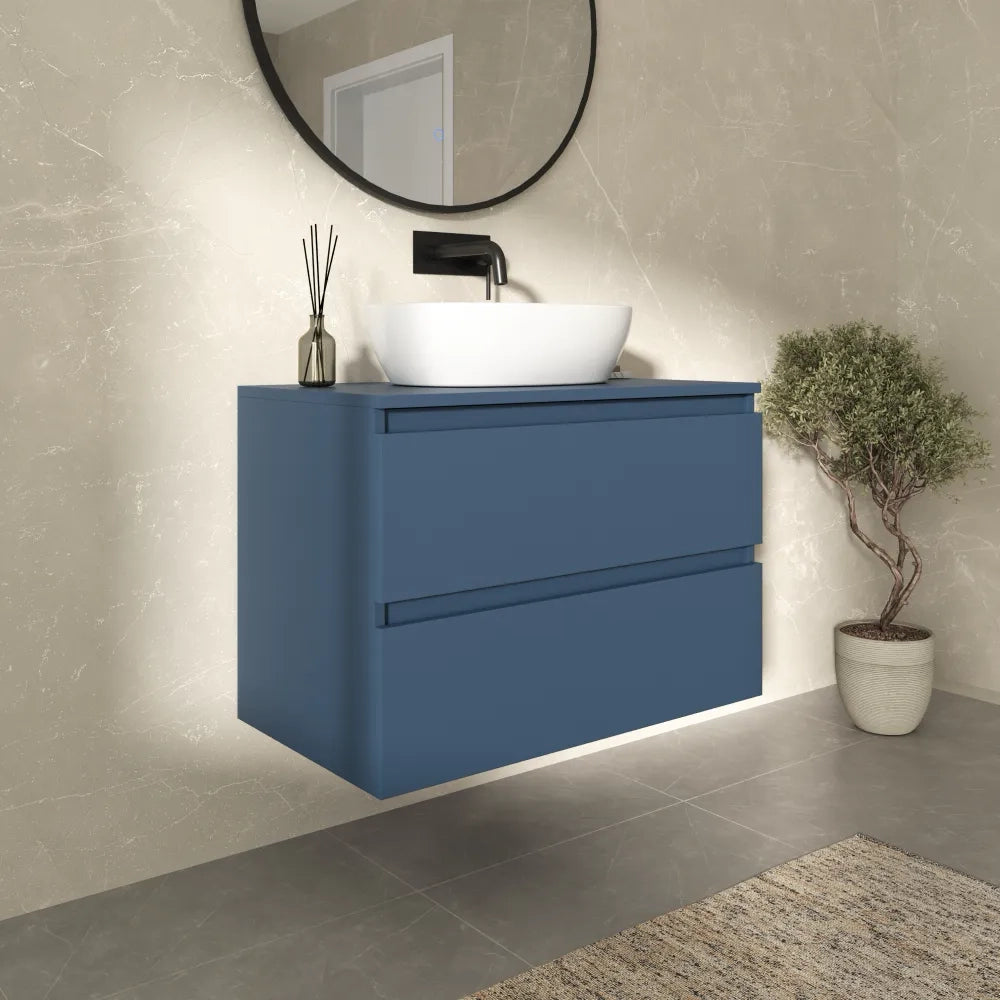 Mobile bagno sospeso 60cm due cassetti alby blue con top | Hexa
